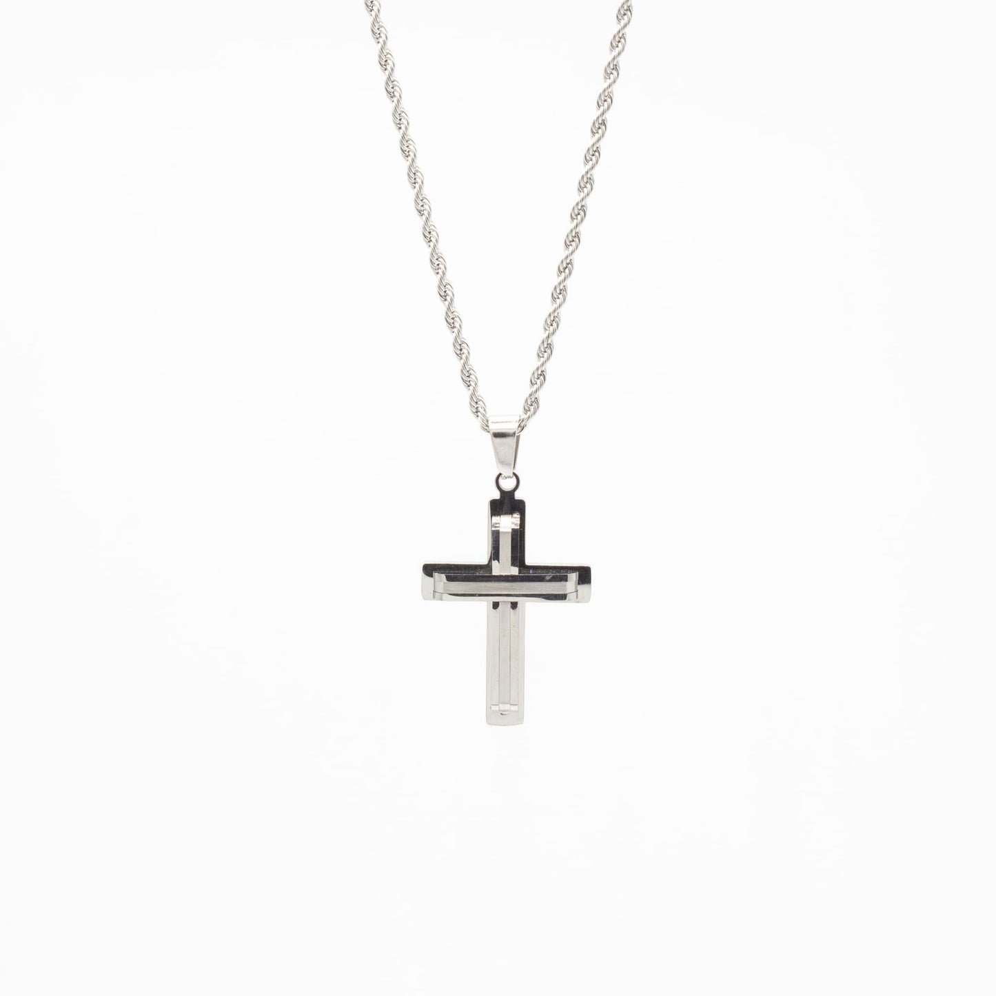 Cadena de Cruz con Relieve Acero Hombre