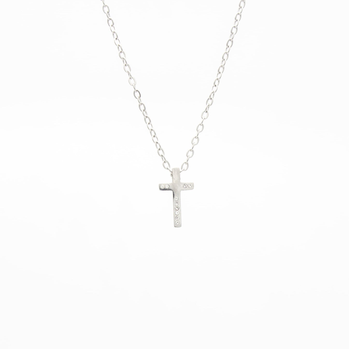 Collar de Cruz con Zirconia Acero