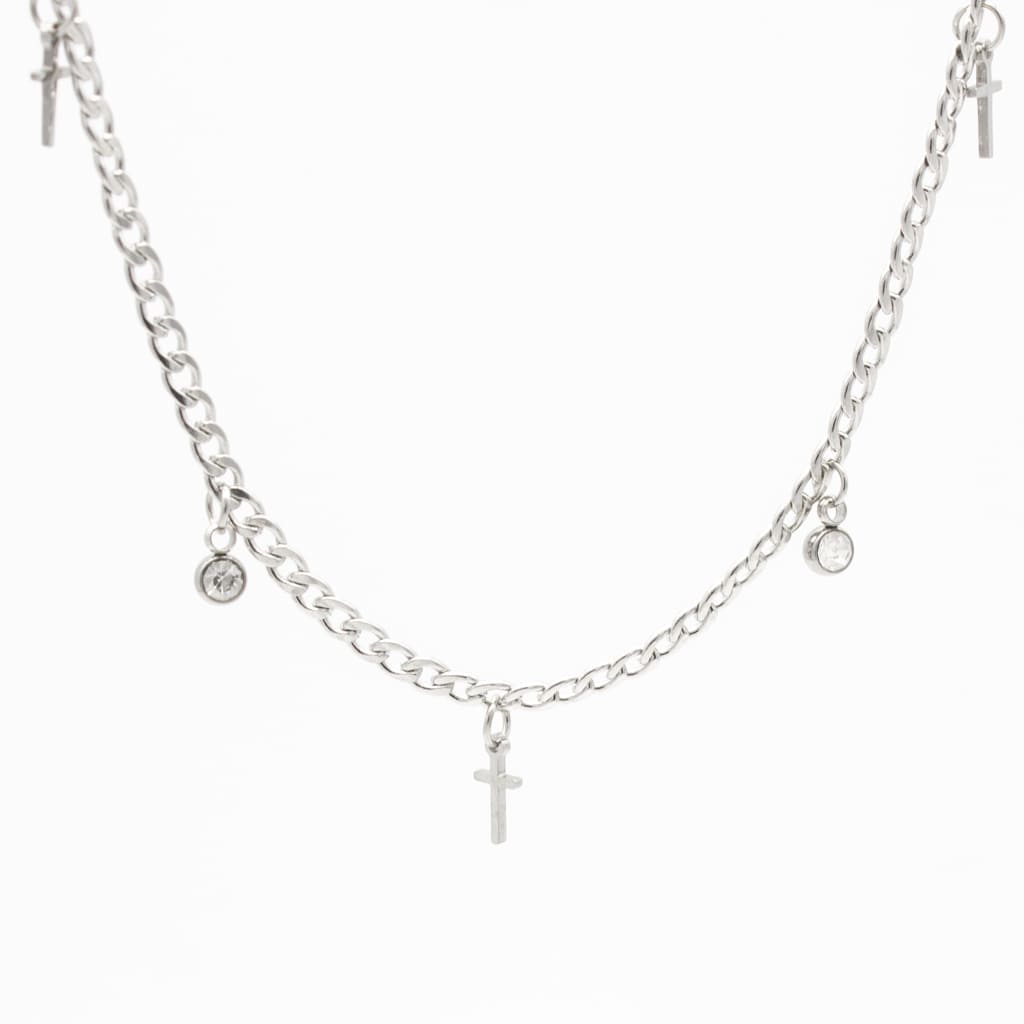 Gargantilla Chunky Cruces y Zirconia Acero
