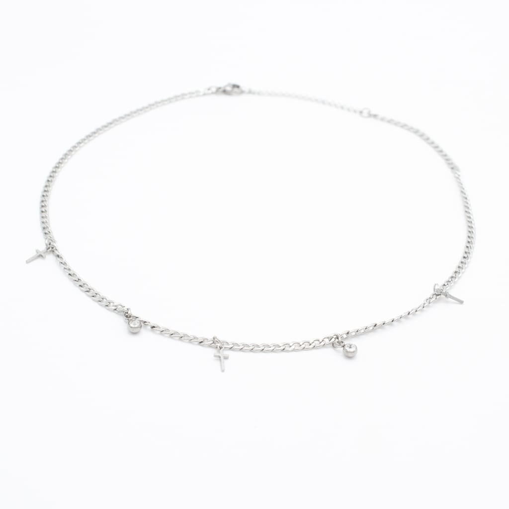 Gargantilla Chunky Cruces y Zirconia Acero