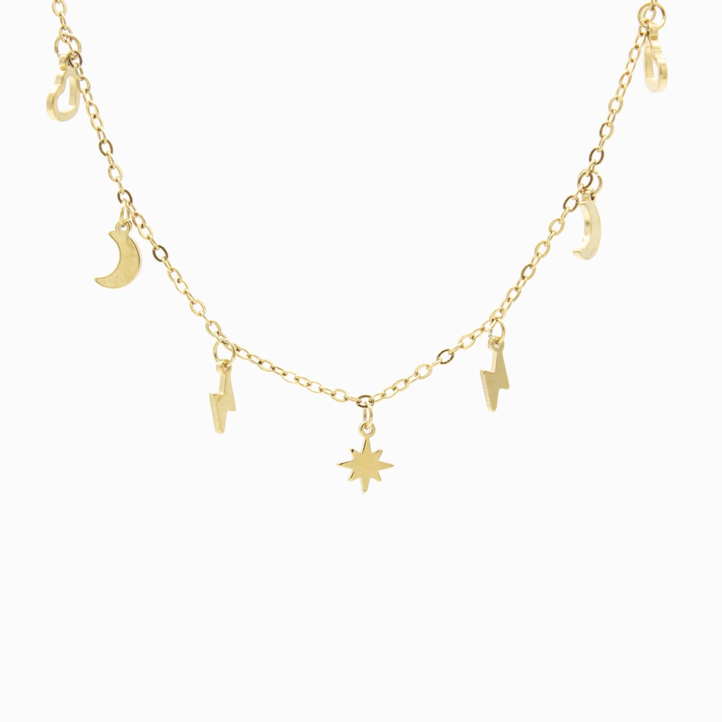 Gargantilla Rayo, Luna y Corazón Acero