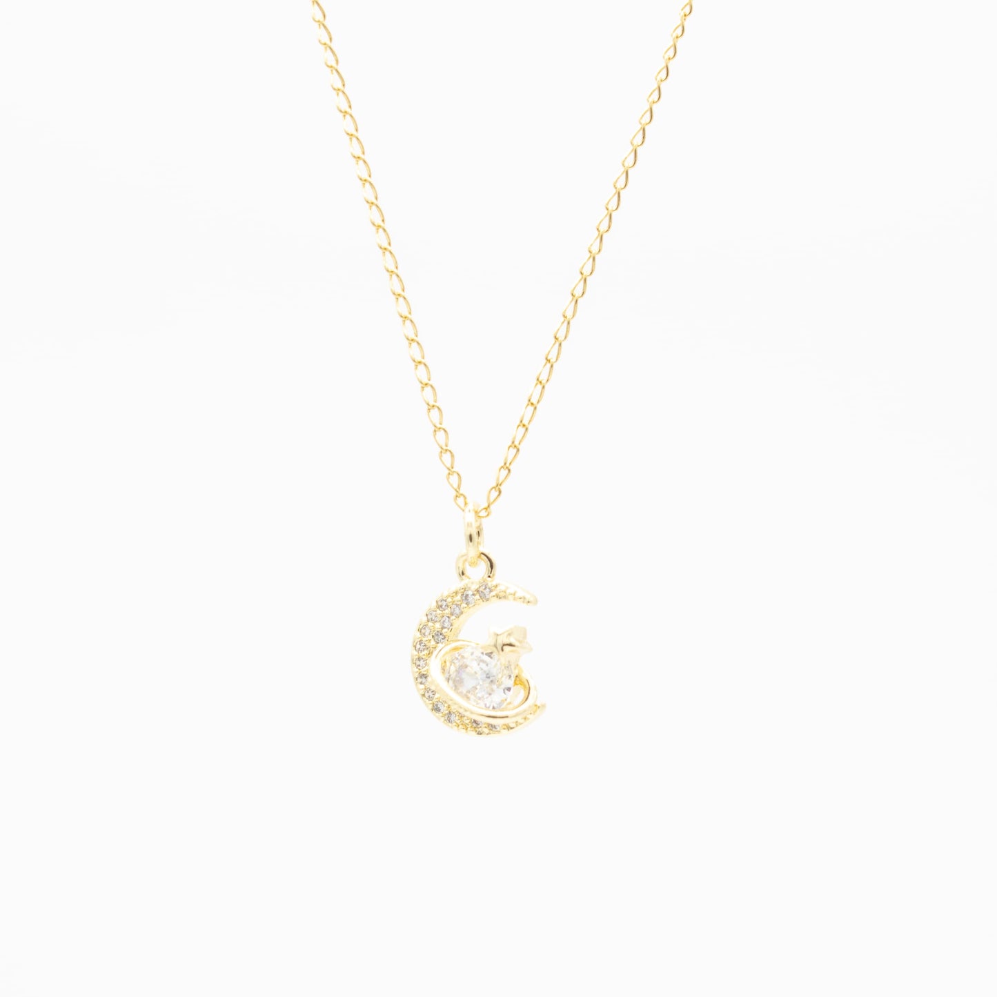 Collar de Luna y Planeta con Zirconia Chapa
