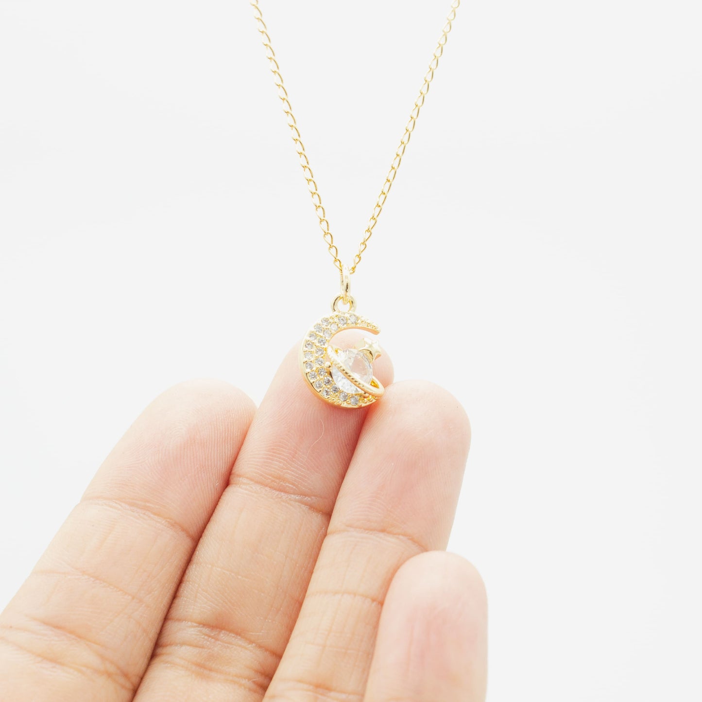 Collar de Luna y Planeta con Zirconia Chapa