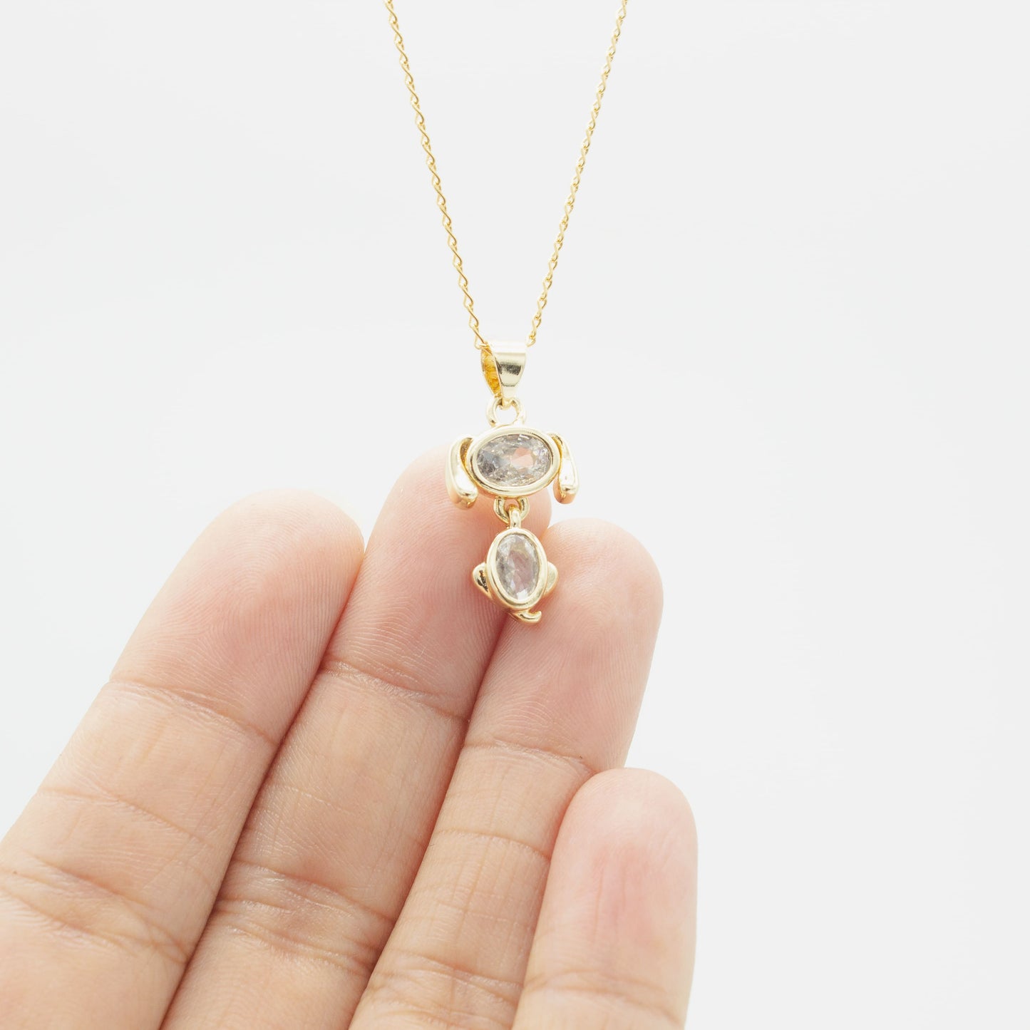 Collar de Perrito y Orejas Colgantes con Zirconia Chapa