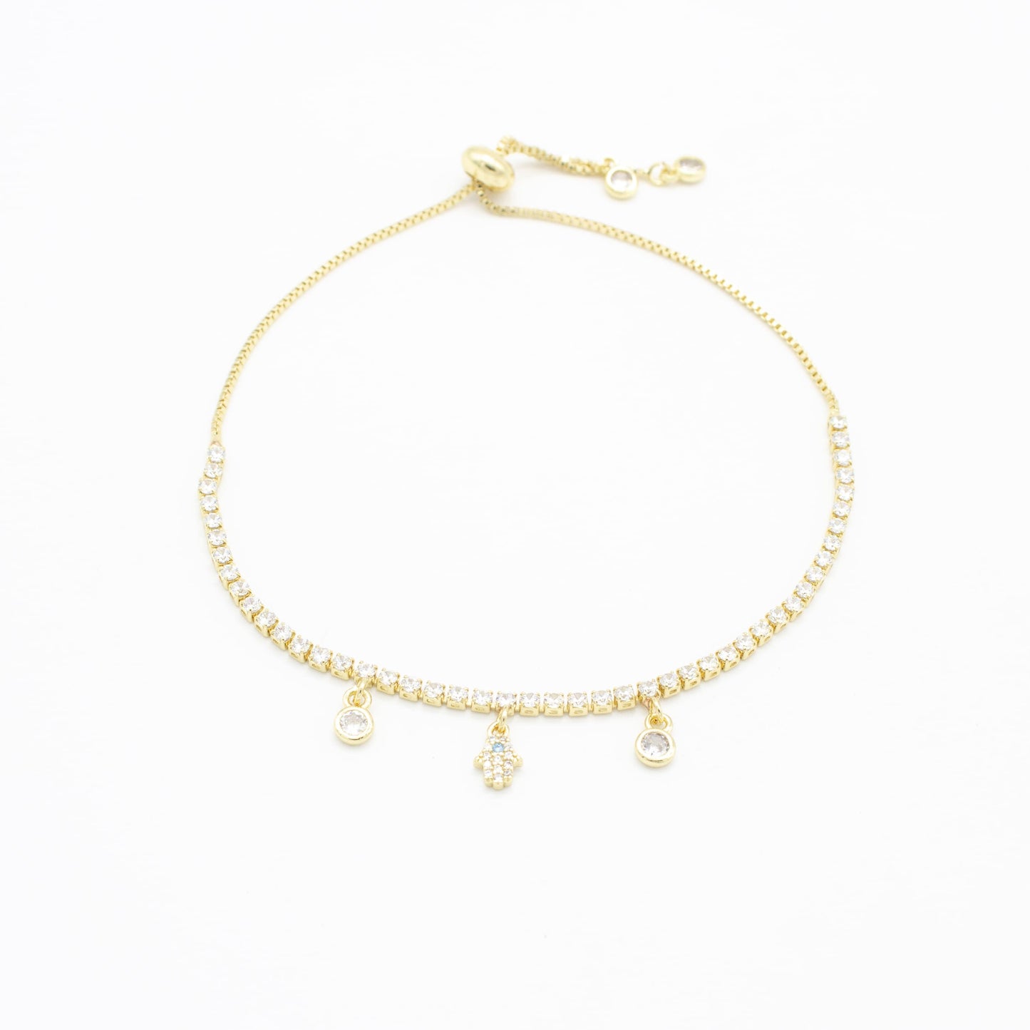 Pulsera de Mano de Fátima y Zirconia Chapa