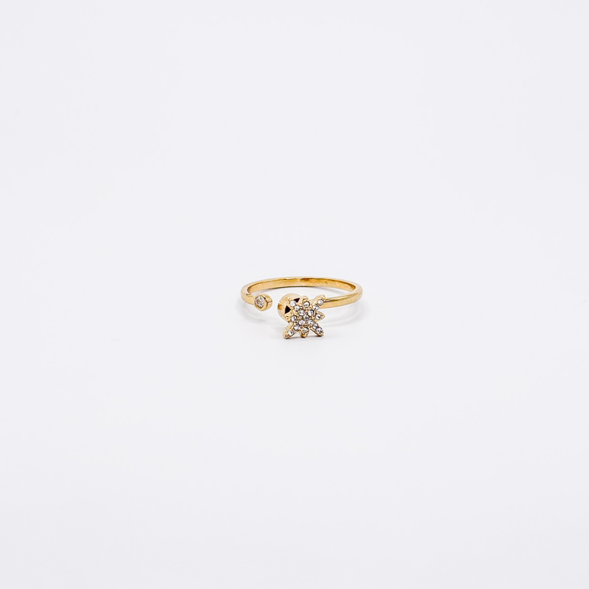 Anillo dorado de acero inoxidable con estrella del norte, zirconias y detalle giratorio
