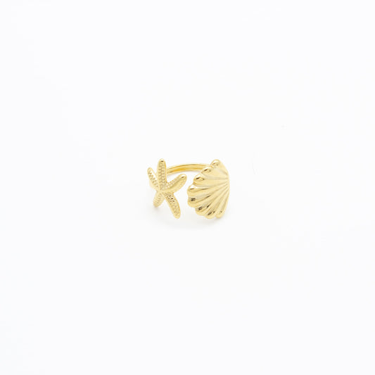 Anillo de Concha y Estrella de Mar Acero