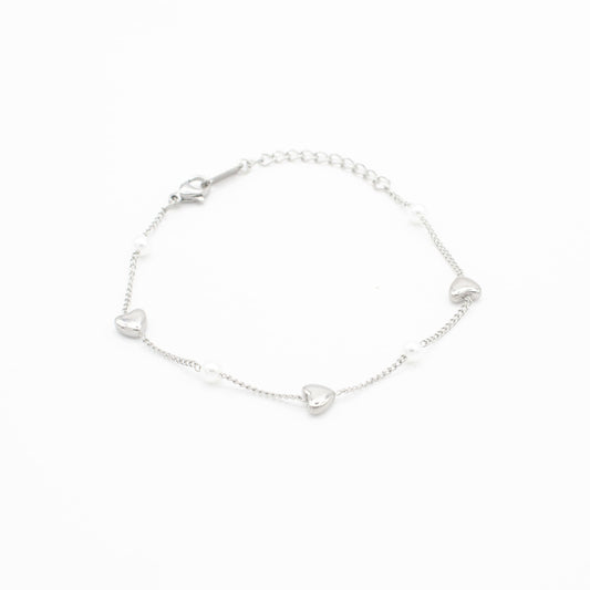 Pulsera de Corazones y Perlitas Acero