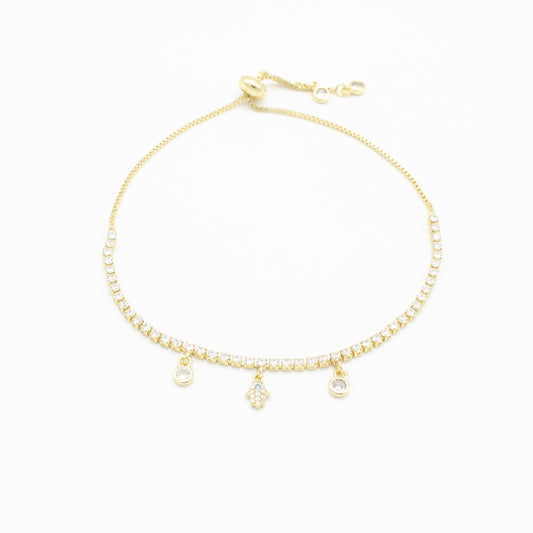 Pulsera de Mano de Fátima y Zirconia Chapa