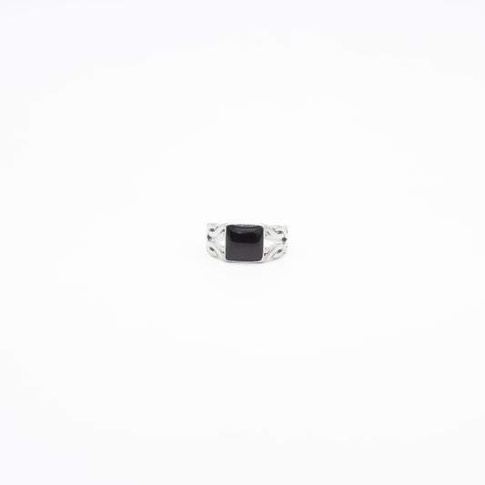 Anillo Cuadrado con Esmalte Negro Acero Hombre