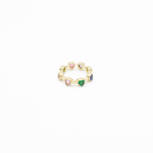 Anillo de Corazones y Zirconia Multicolor Acero