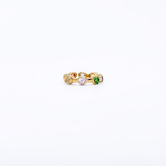 Anillo dorado de acero inoxidable con corazones de zirconias multicolor