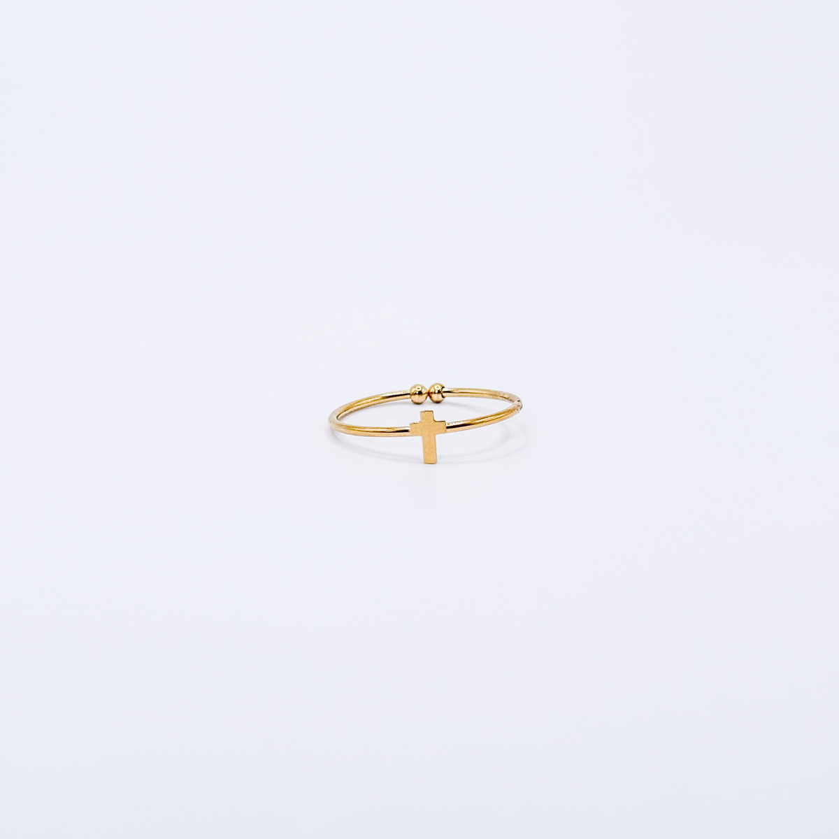 Anillo dorado de acero inoxidable con diseño de cruz