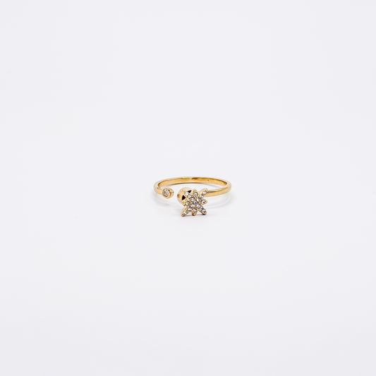 Anillo dorado de acero inoxidable con estrella del norte, zirconias y detalle giratorio