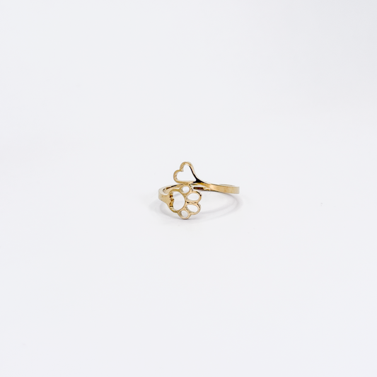 Anillo dorado de acero inoxidable con diseño de huellita y corazón