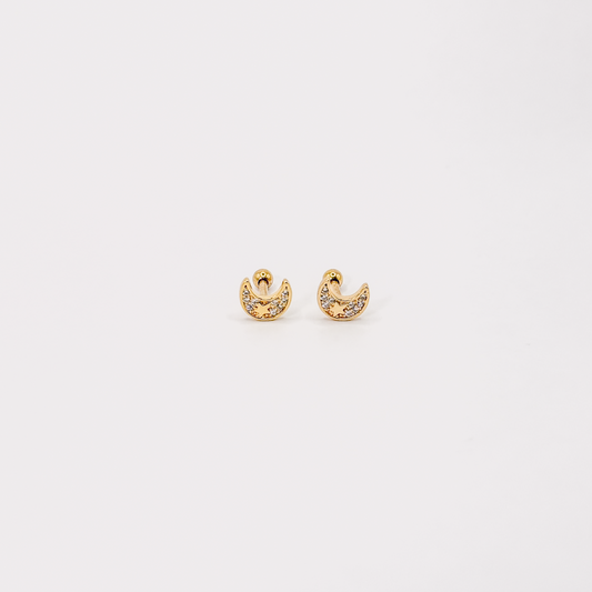 Broqueles mini dorados con diseño de luna creciente y zirconias
