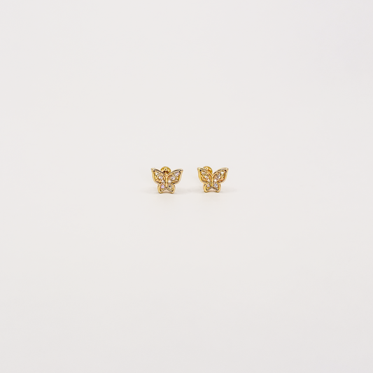 Broqueles dorados mini con diseño de mariposa y zirconias