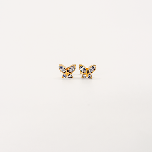 Broqueles dorados de mariposa con zirconias