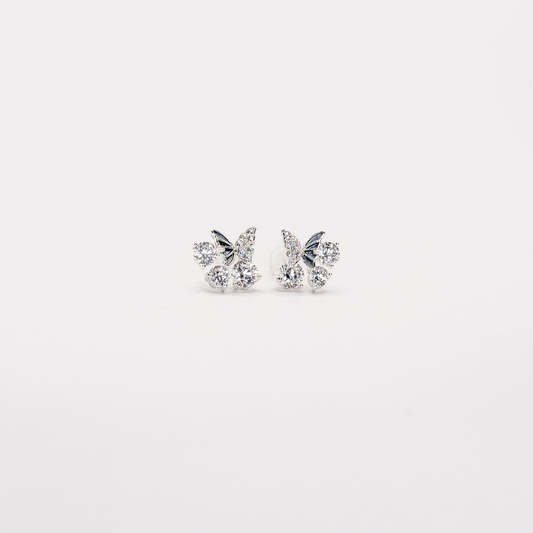 Broqueles plateados de mariposa con zirconias circulares